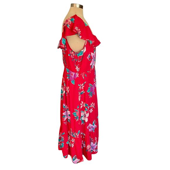 Old Navy Tiered Midi Dress Red Floral Tropical Print XL Sweetheart Neck Summer - Picture 5 of 7